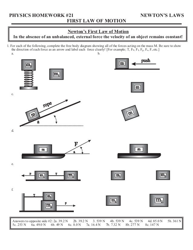 Newton S First Law Worksheets