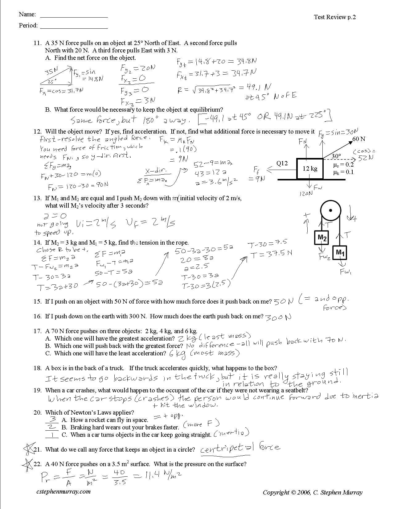 Newton's Laws Worksheet Answers Simplified