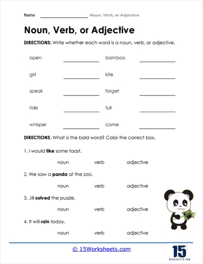 Noun and Verb Worksheet Practice for Students