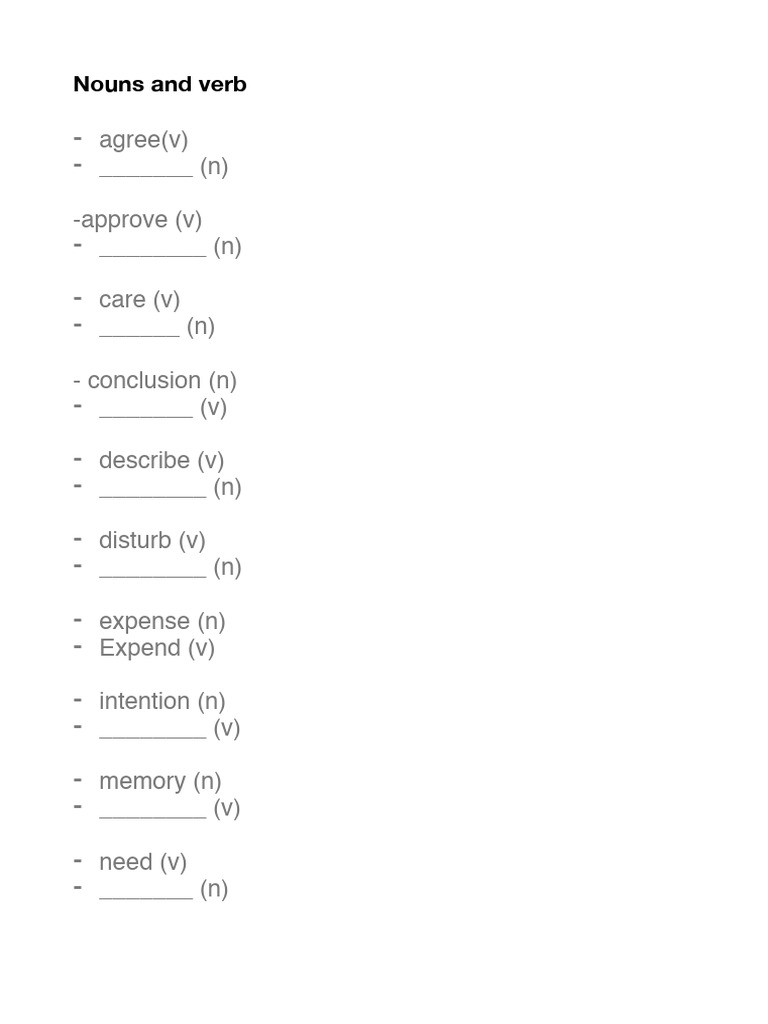 Noun Verb Exercise