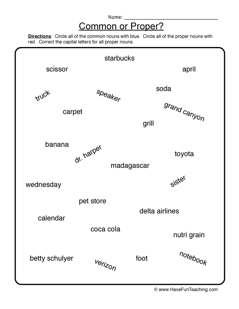 5 Fun Noun Worksheets for Grade 1