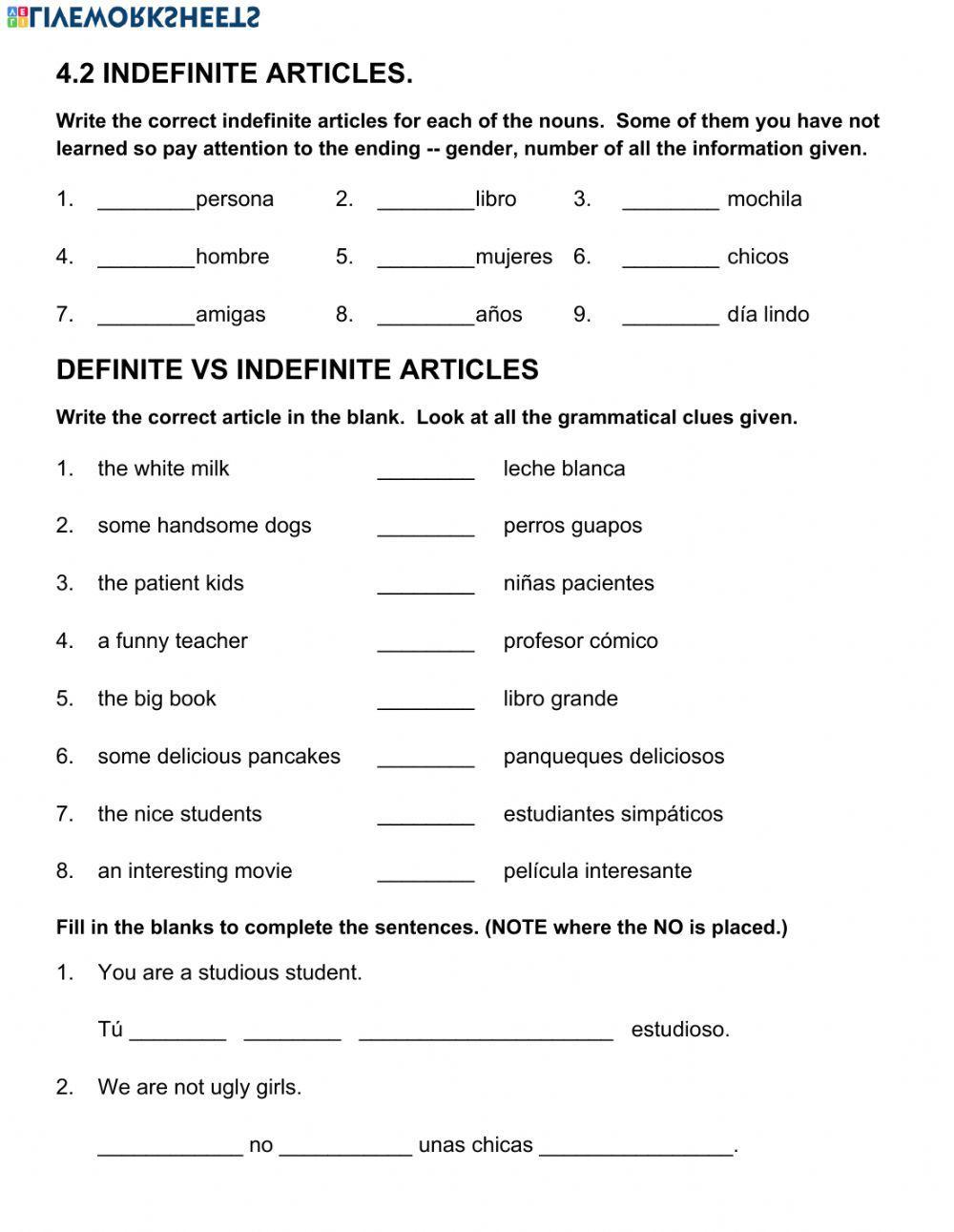 Spanish Nouns and Articles Worksheet Answers Made Easy