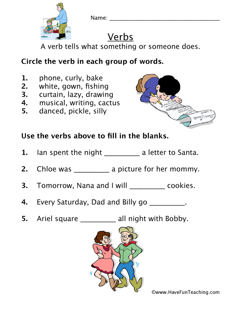 Nouns and Verbs Worksheet Fun for Kids to Learn