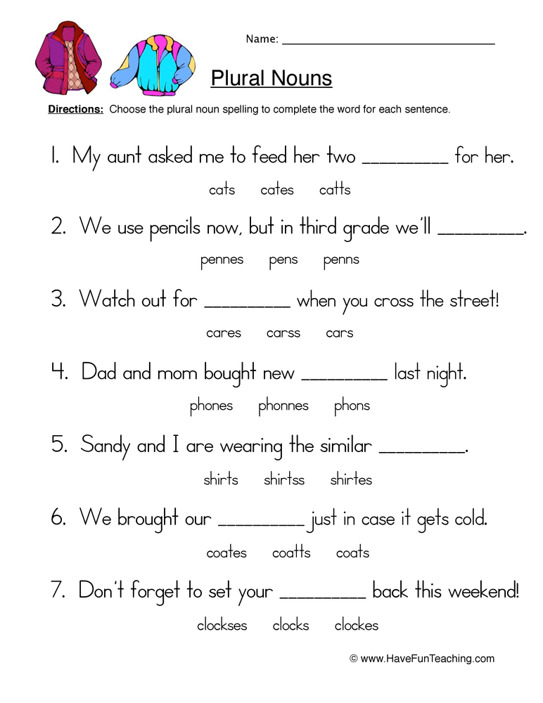 Singular and Plural Nouns Worksheets for Kids