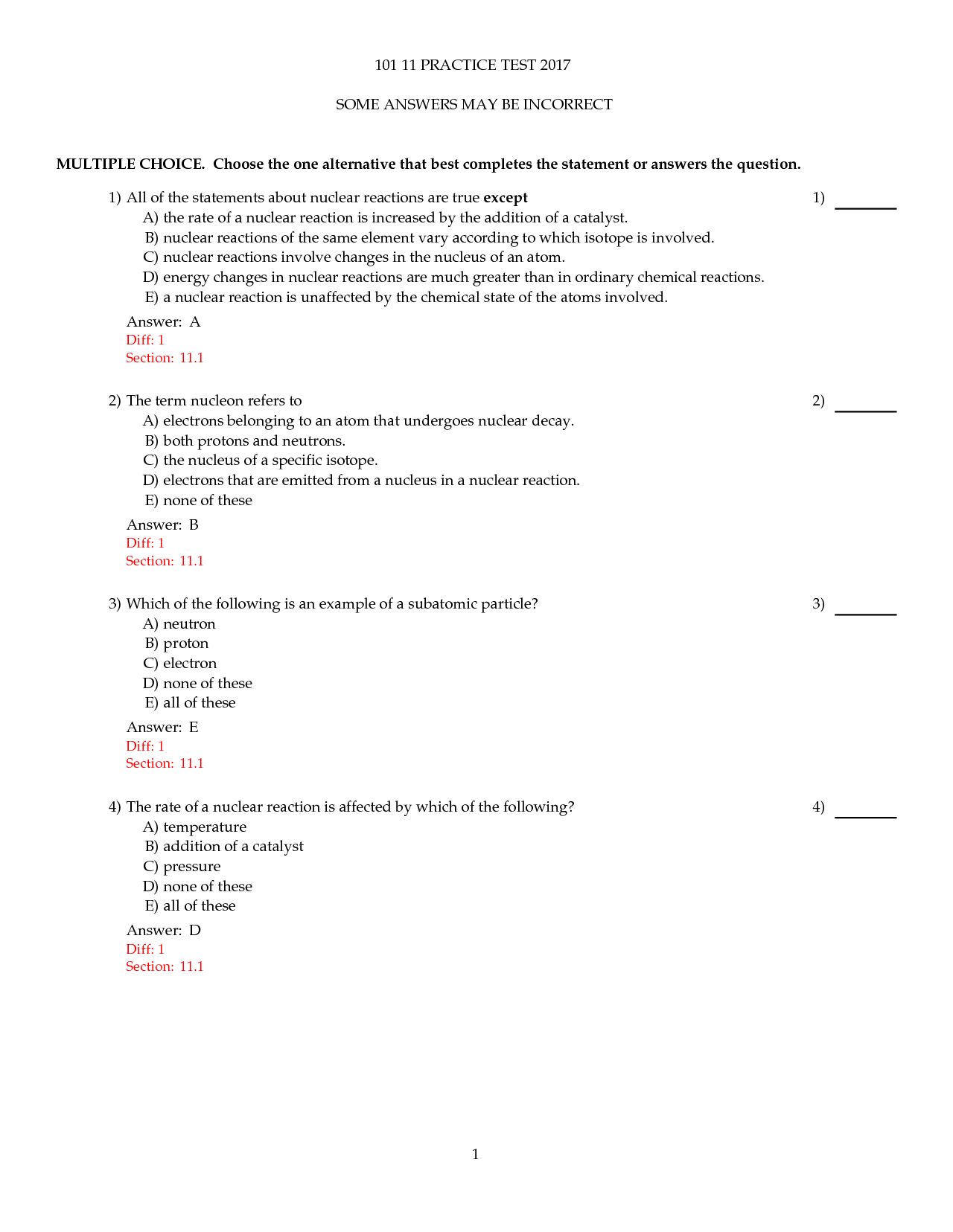 Nuclear Reactions Worksheet Answer Key and Study Guide