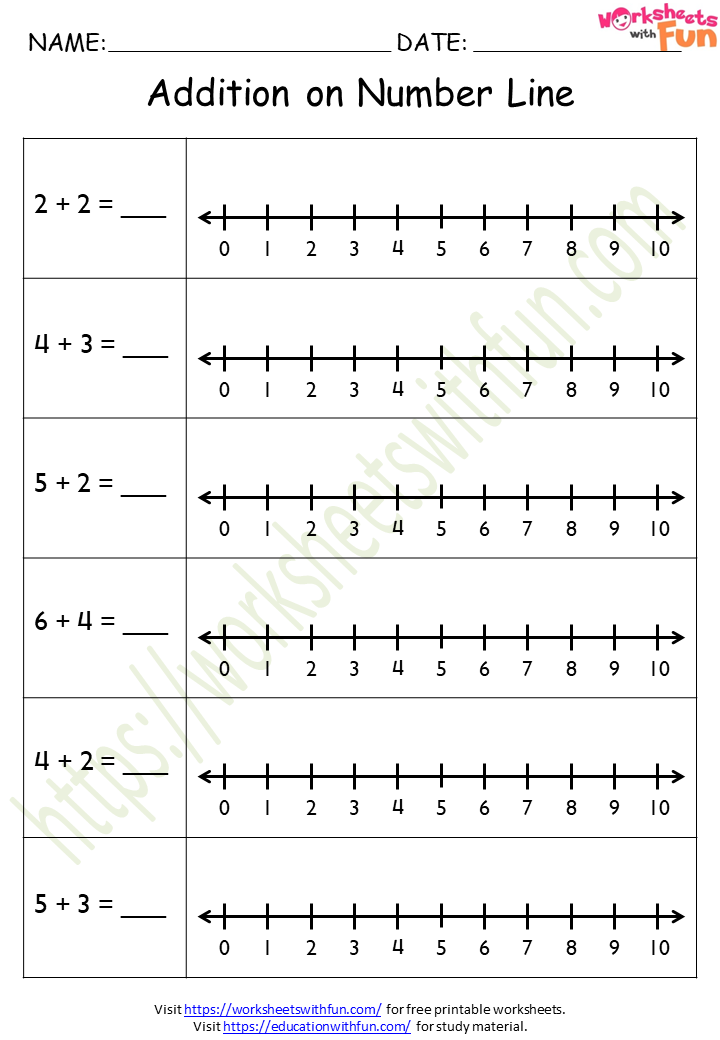 Number Line Addition Worksheets 1 20