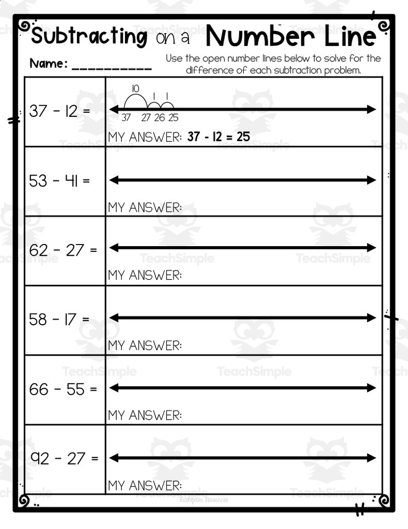 Number Line Subtraction Worksheets Pdf