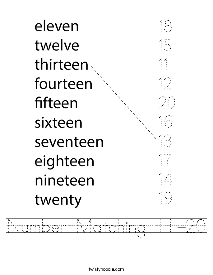 Number Matching 11 20 Worksheet Twisty Noodle