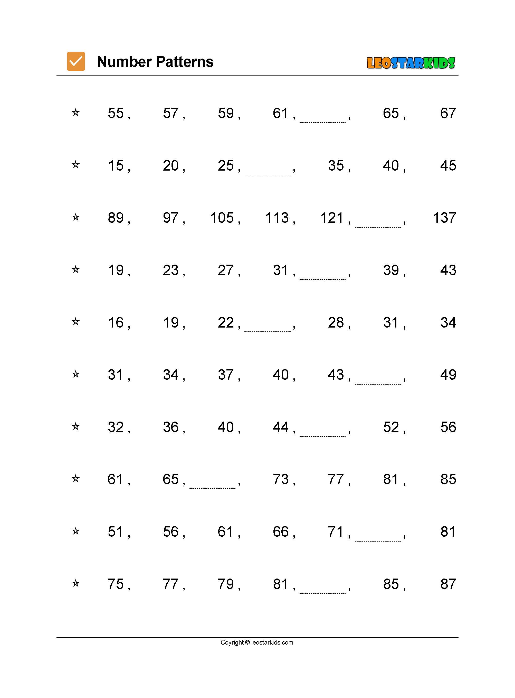 Number Patterns Worksheet Fun for Math Learners