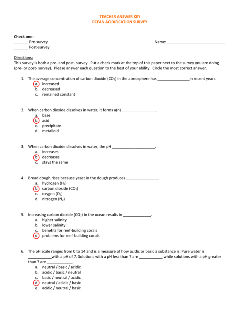 Ocean Acidification Worksheet Pdf