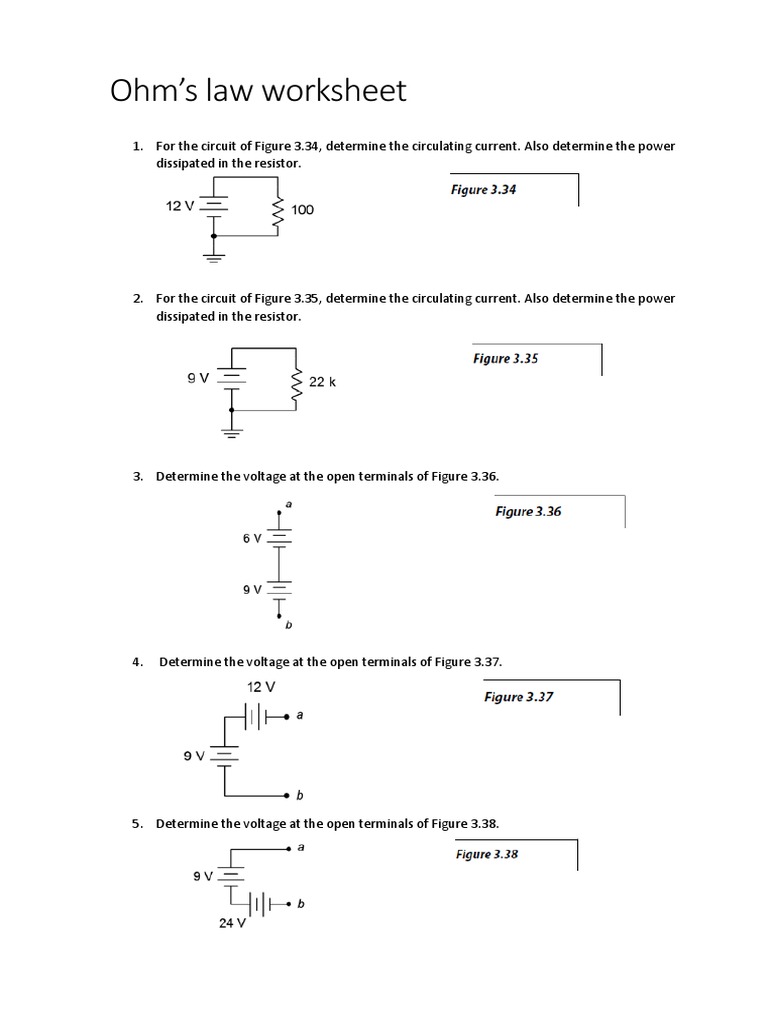 Ohm Amp 39 S Law Worksheet Pdf