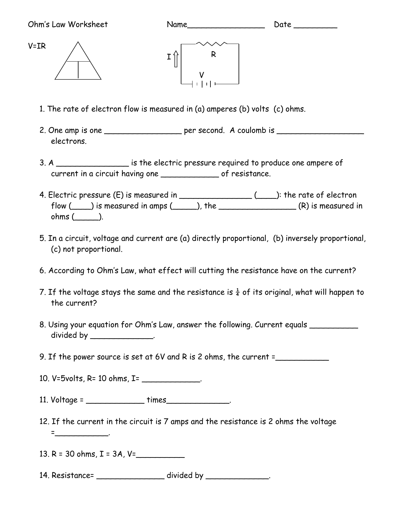 Ohm S Law Worksheets With Answers