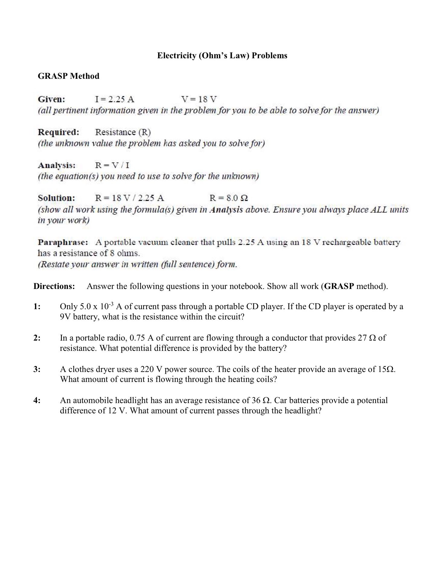 10 Ways to Master Ohm's Law with Practice Worksheets