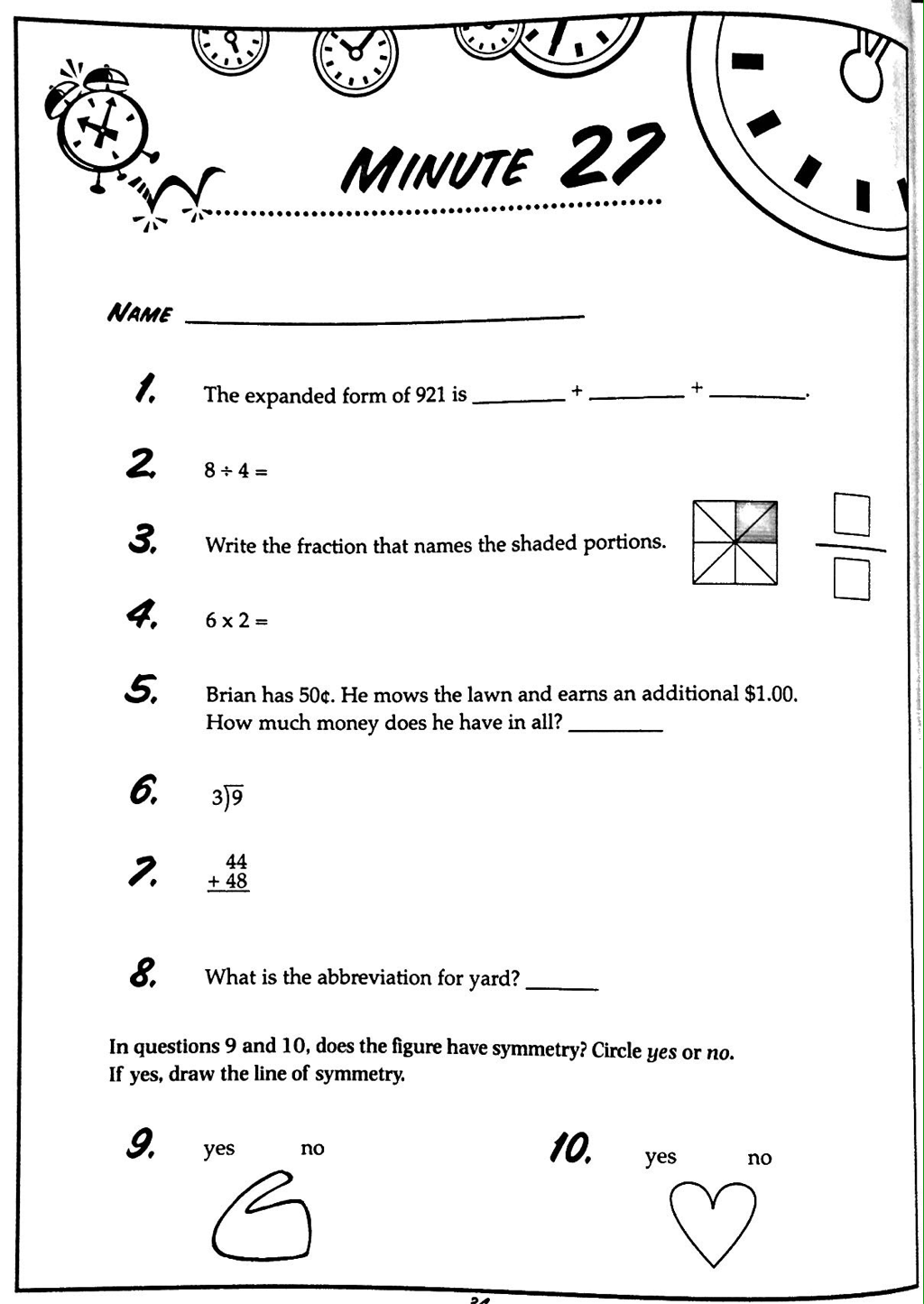 One Minute Math Worksheets