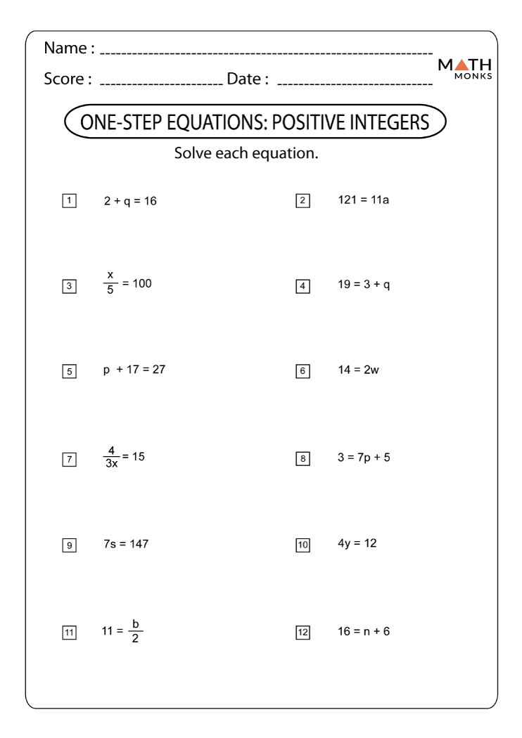 One Step Equation Worksheet for Easy Math Solutions