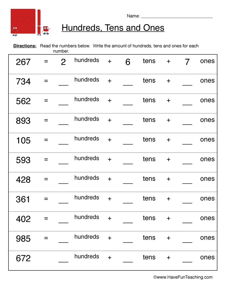 5 Ways to Master Ones Tens Hundreds Worksheets