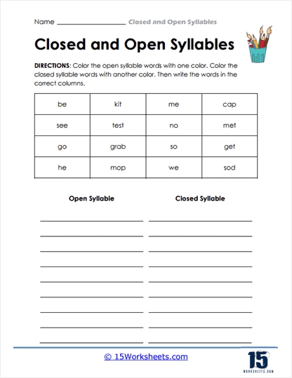 Open And Closed Syllable Worksheets Readingvine