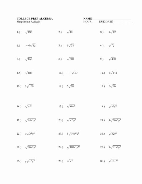 Simplifying Radicals Made Easy With This Essential Worksheet