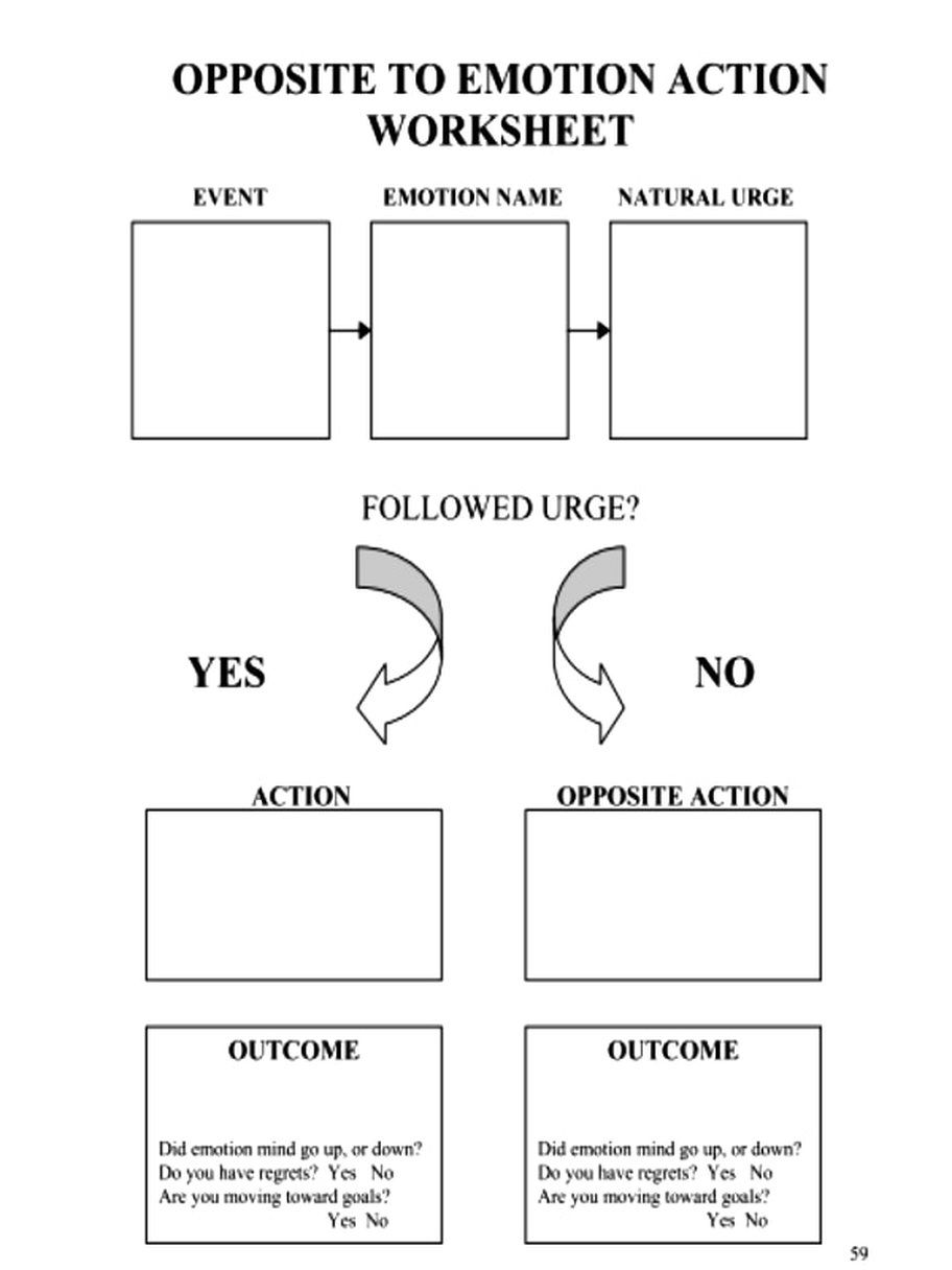 Opposite To Emotion Action Workshee Dbt Skills Worksheets Dbt Therapy Worksheets Dbt Skills