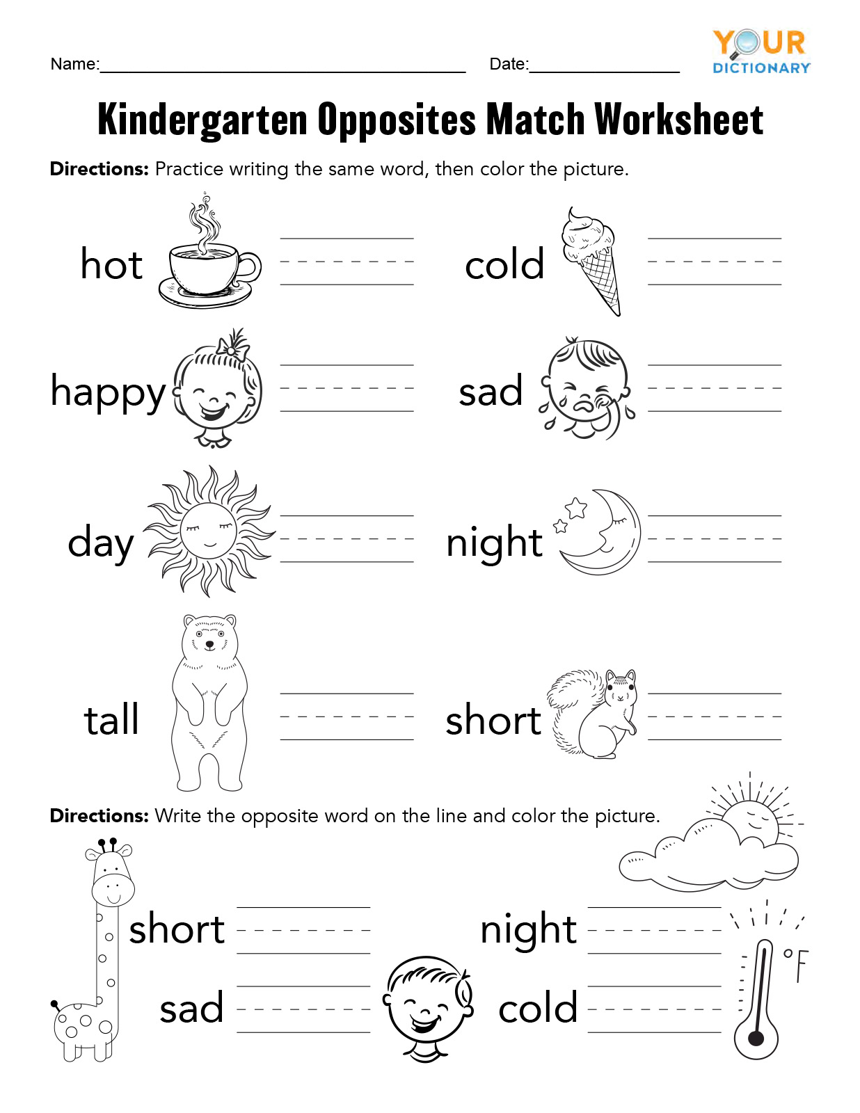 Opposites Worksheets For Kindergarten Pdf