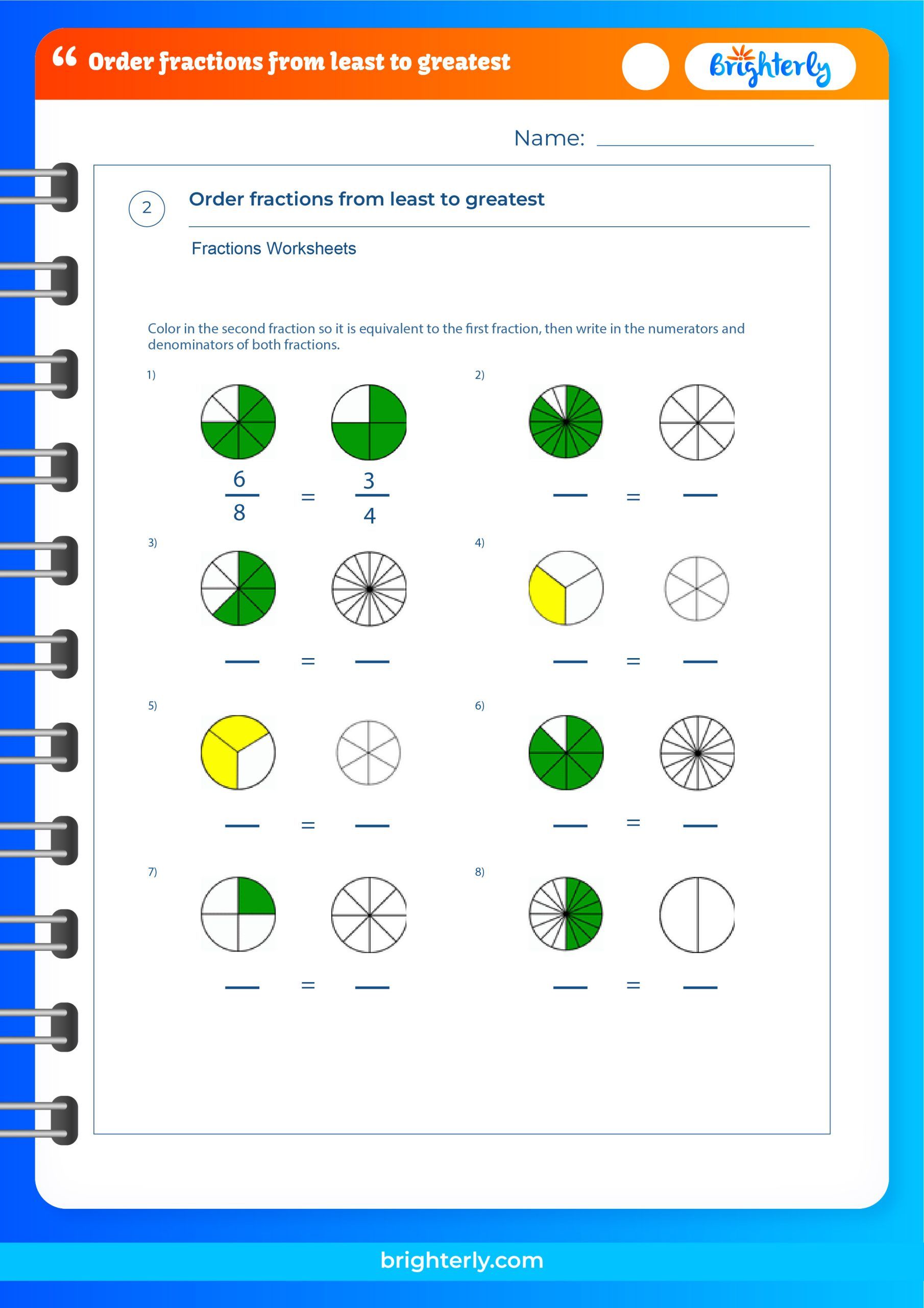 Order Fractions From Least To Greatest Worksheets Pdfs