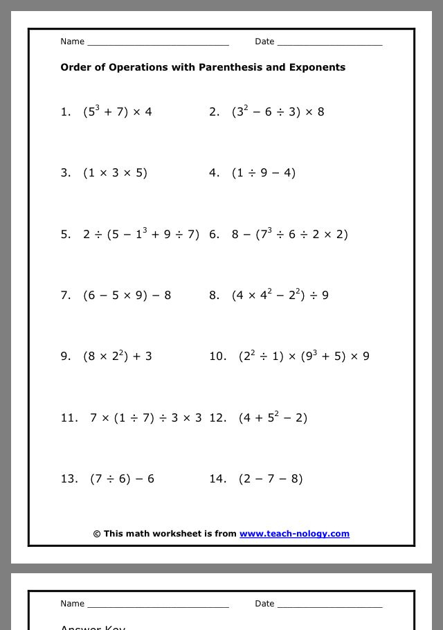 Order of Operations Practice Worksheet for Math Success