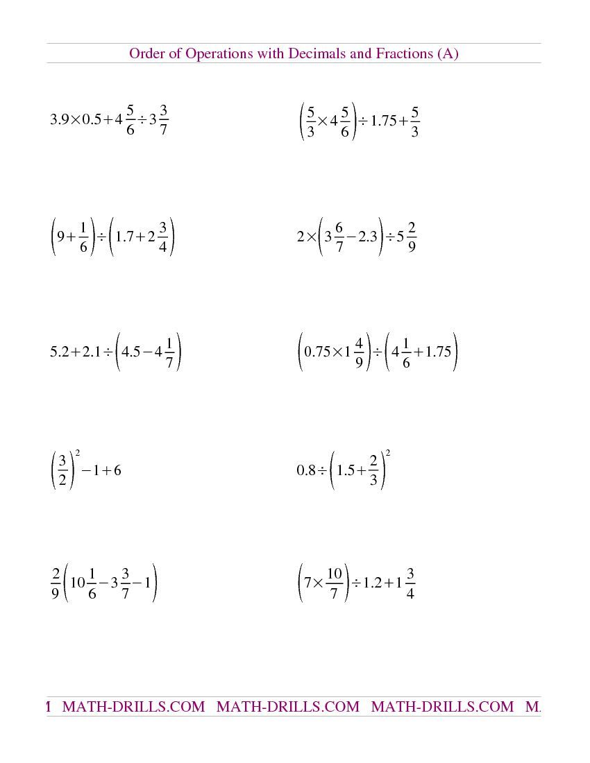 7th Grade Order of Operations Worksheet Fun