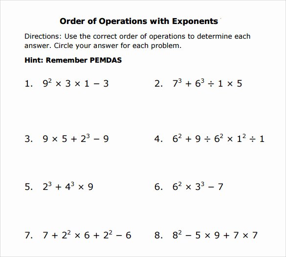 Order of Operations Worksheet No Exponents Practice Tests