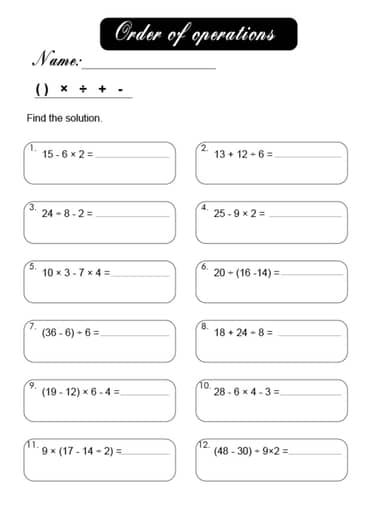 Order Of Operations Worksheets Pdf