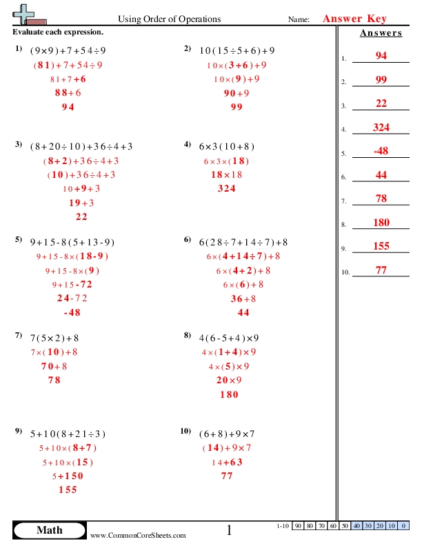 Order of Operations Worksheets for Math Mastery