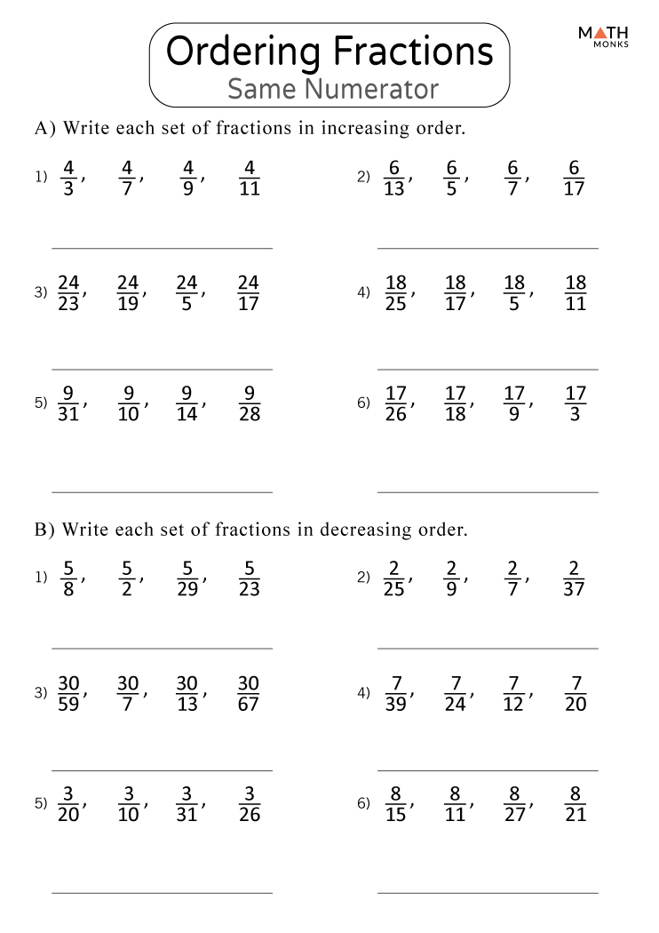 Ordering Fractions Worksheet