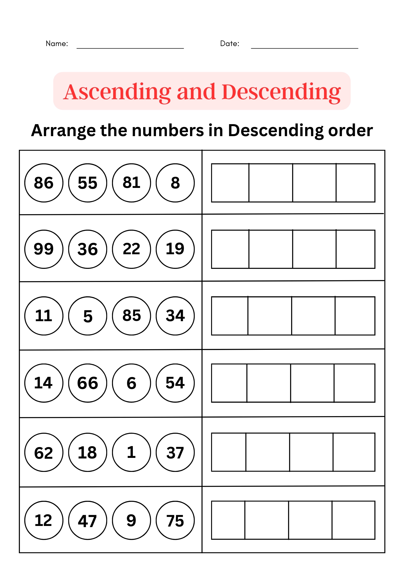 Ordering Numbers Worksheets for Kids Made Easy