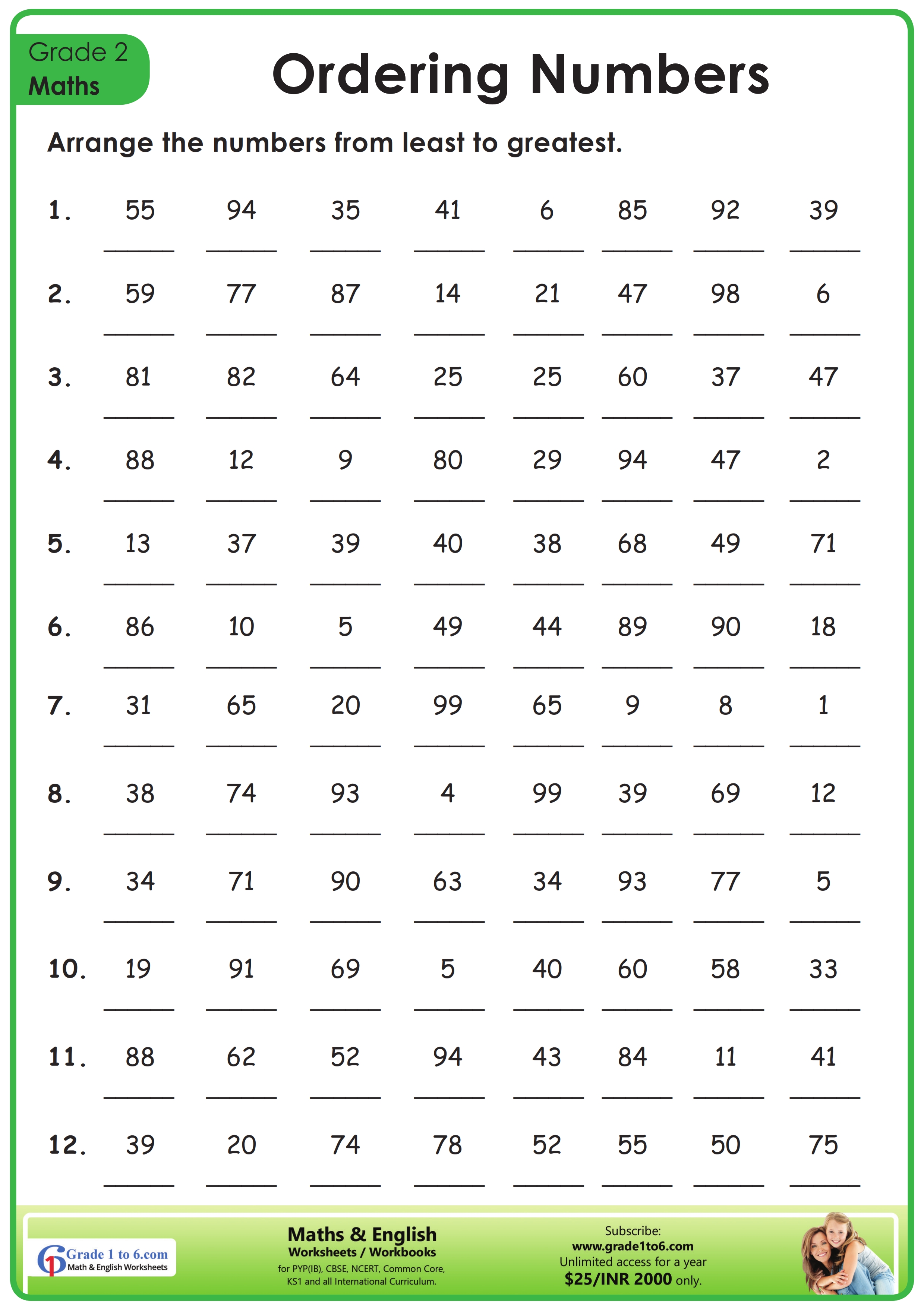 Ordering Of Numbers Worksheets