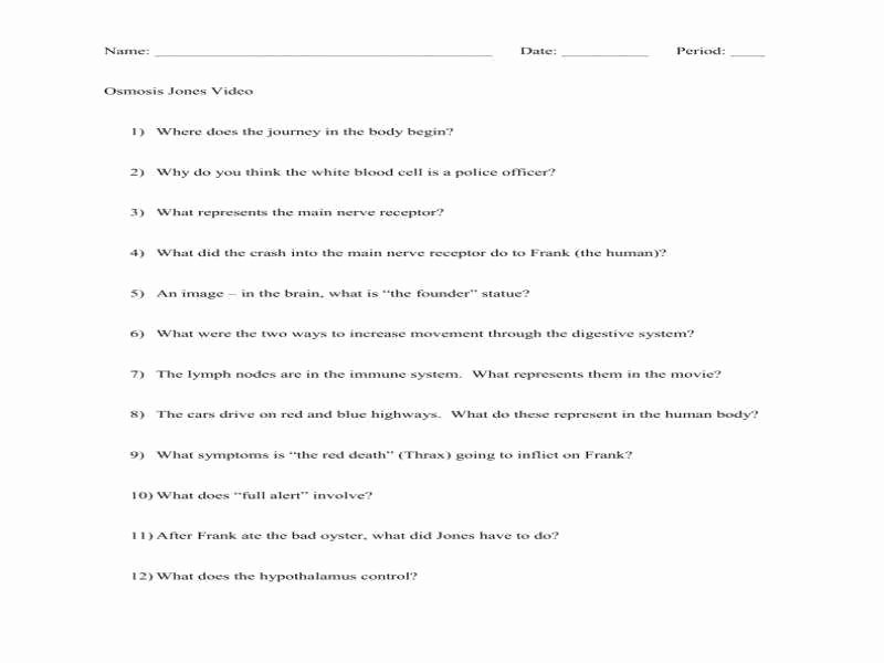 Osmosis Jones Movie Worksheet