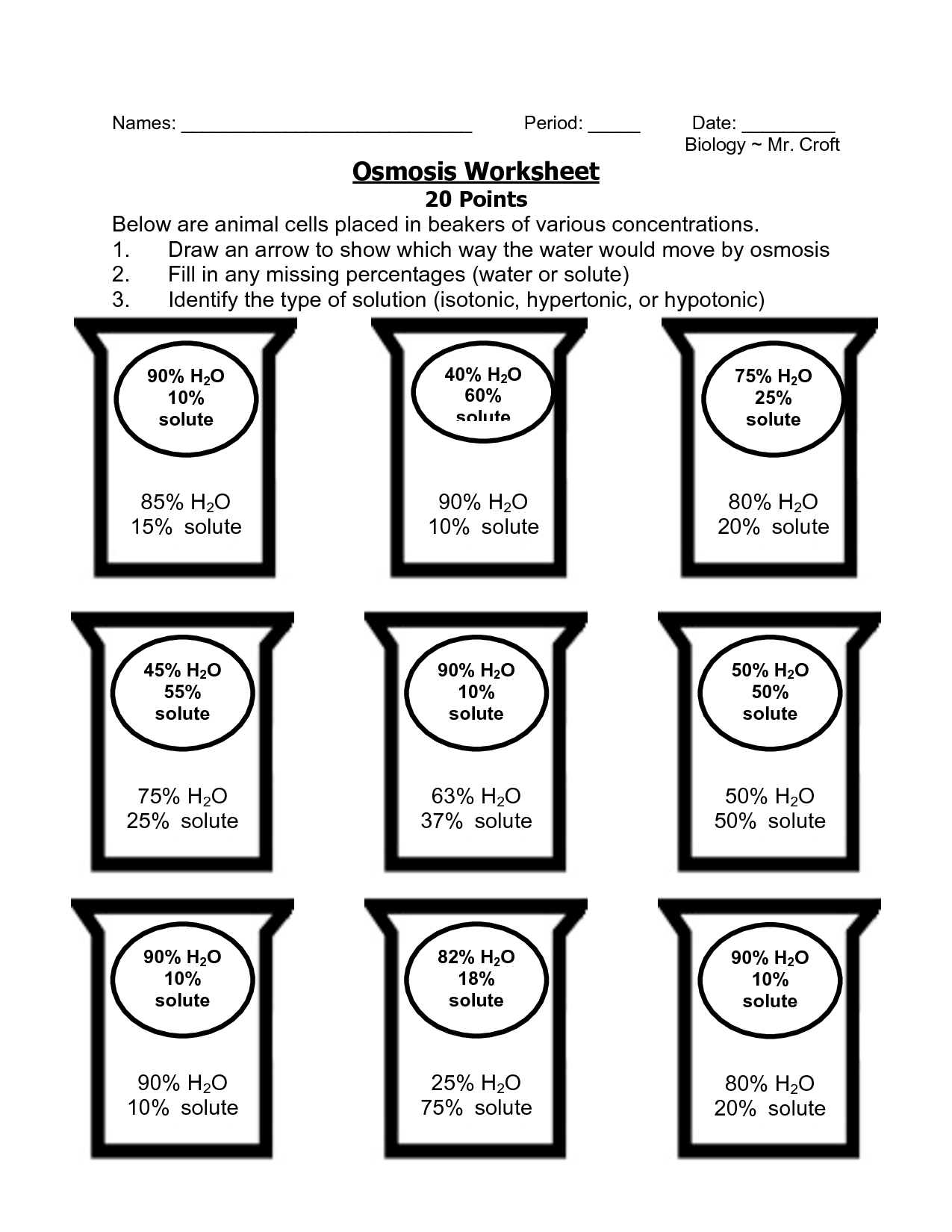 Osmosis Worksheet Answer Key for Students