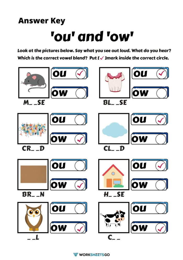 Ou Ow Worksheets Pdf