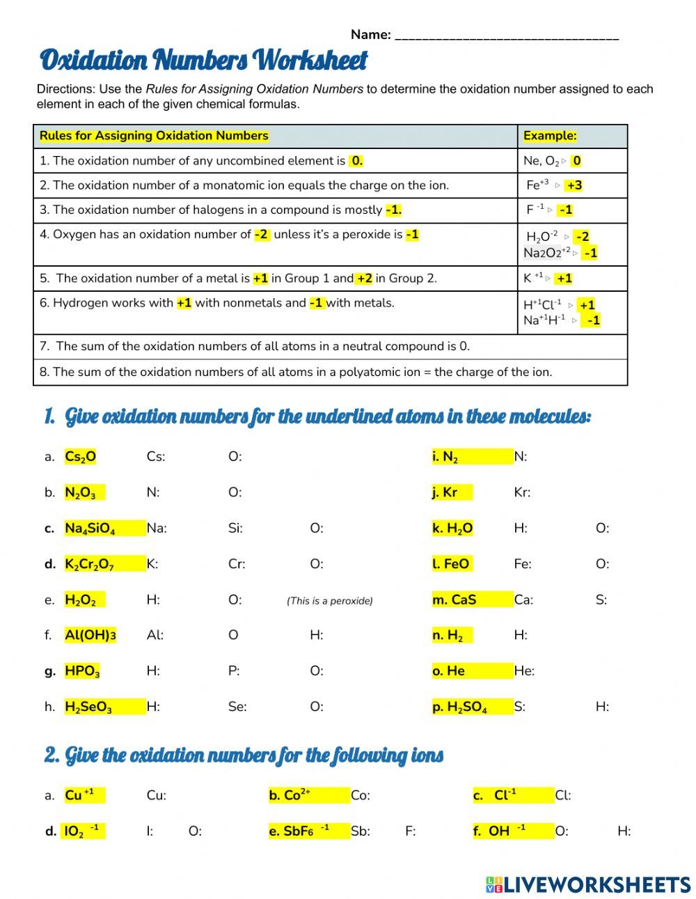 Mastering Oxidation Numbers: A Step-by-Step Worksheet Guide