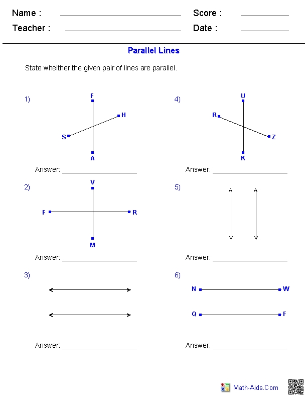 Parallel Lines Worksheet with Answers