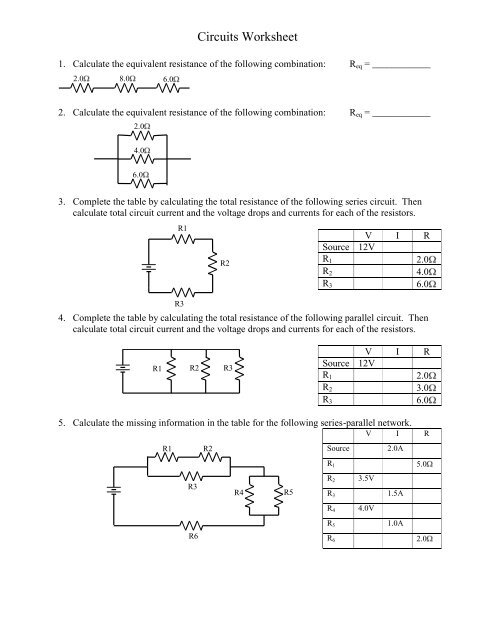 Parallel Circuits Worksheet Pdf