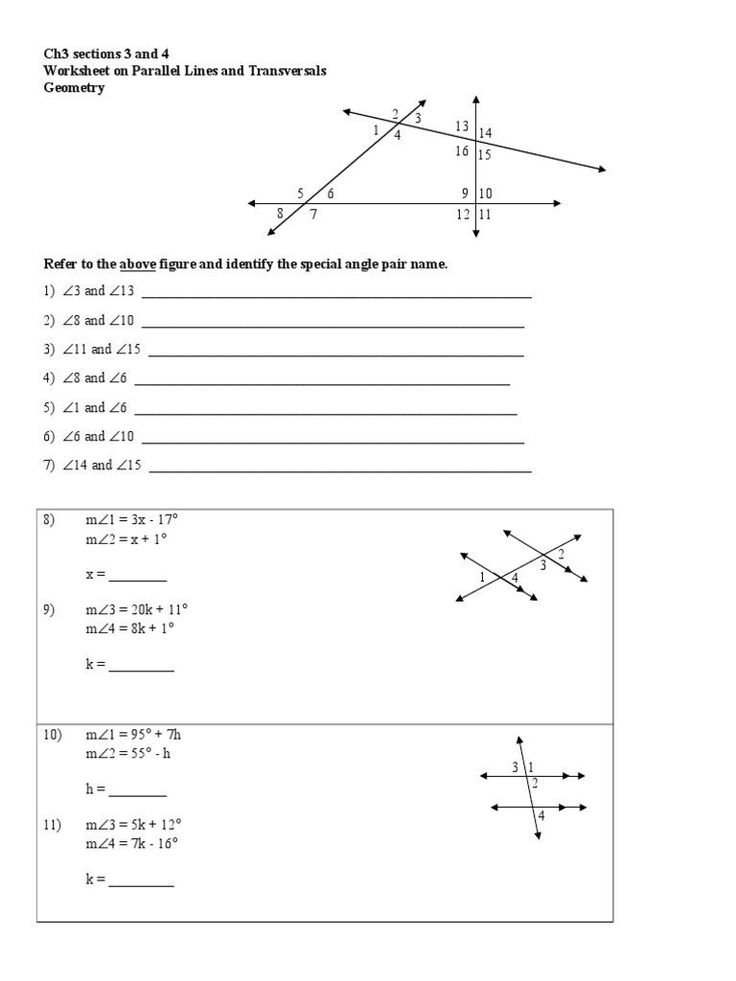 Parallel Lines Transversals and Algebra Worksheet Solutions