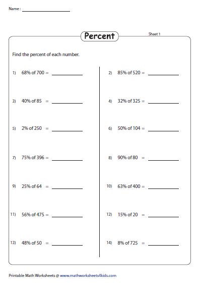 Part Whole Percent Worksheet Pdf