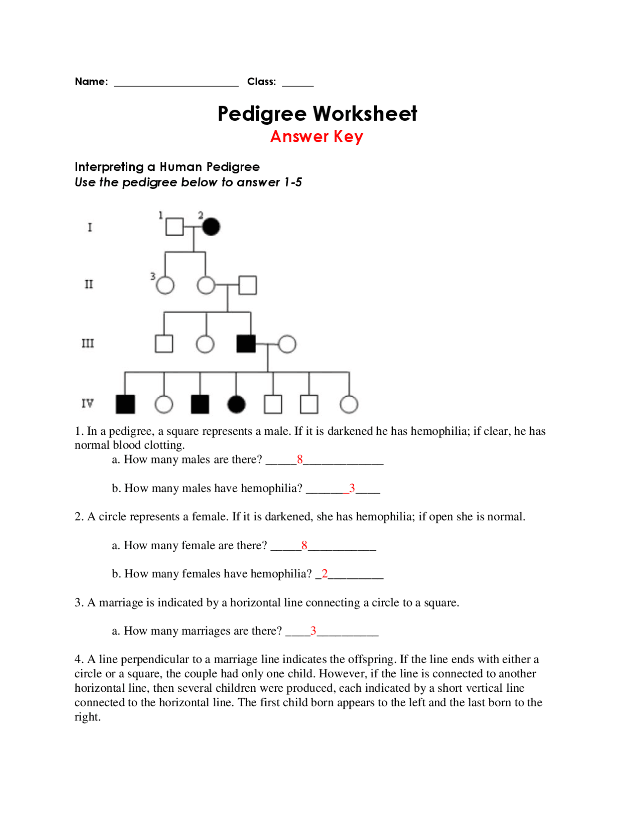 Pedigree Worksheet Answers Biology 1