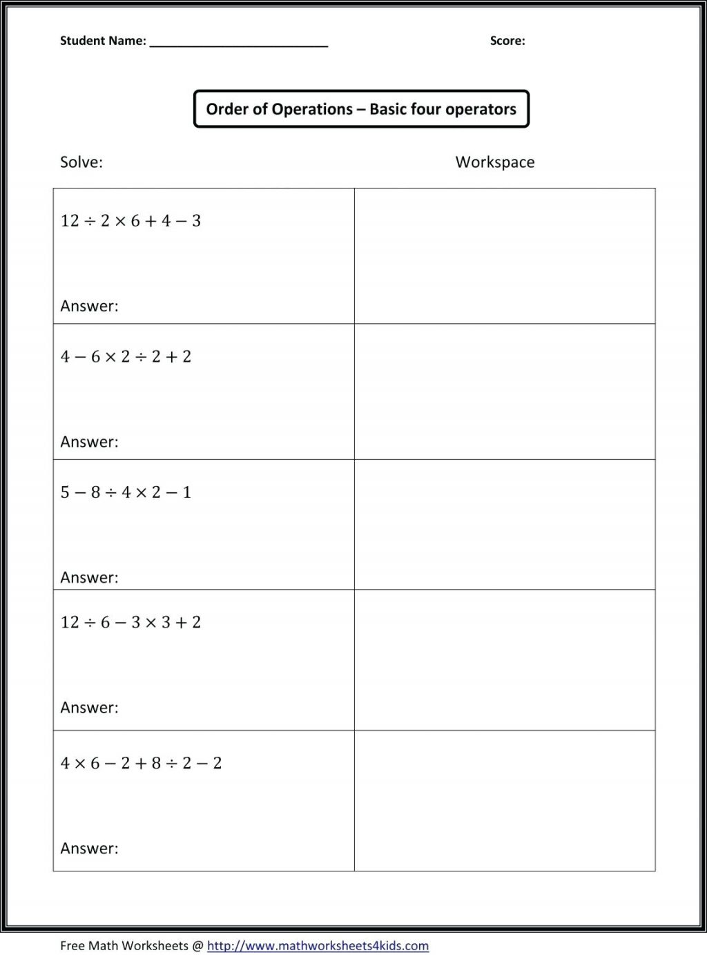 Pemdas Worksheets for 5th Grade Made Easy