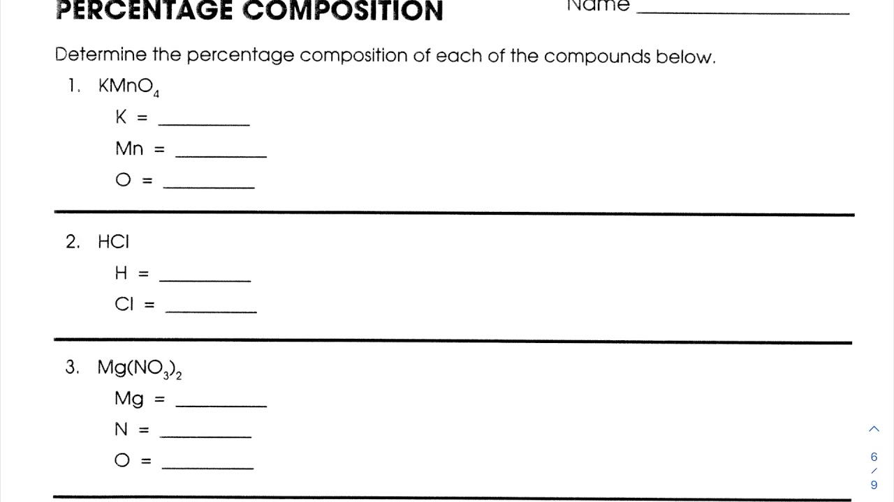 Percent Composition Worksheet Walkthrough Youtube