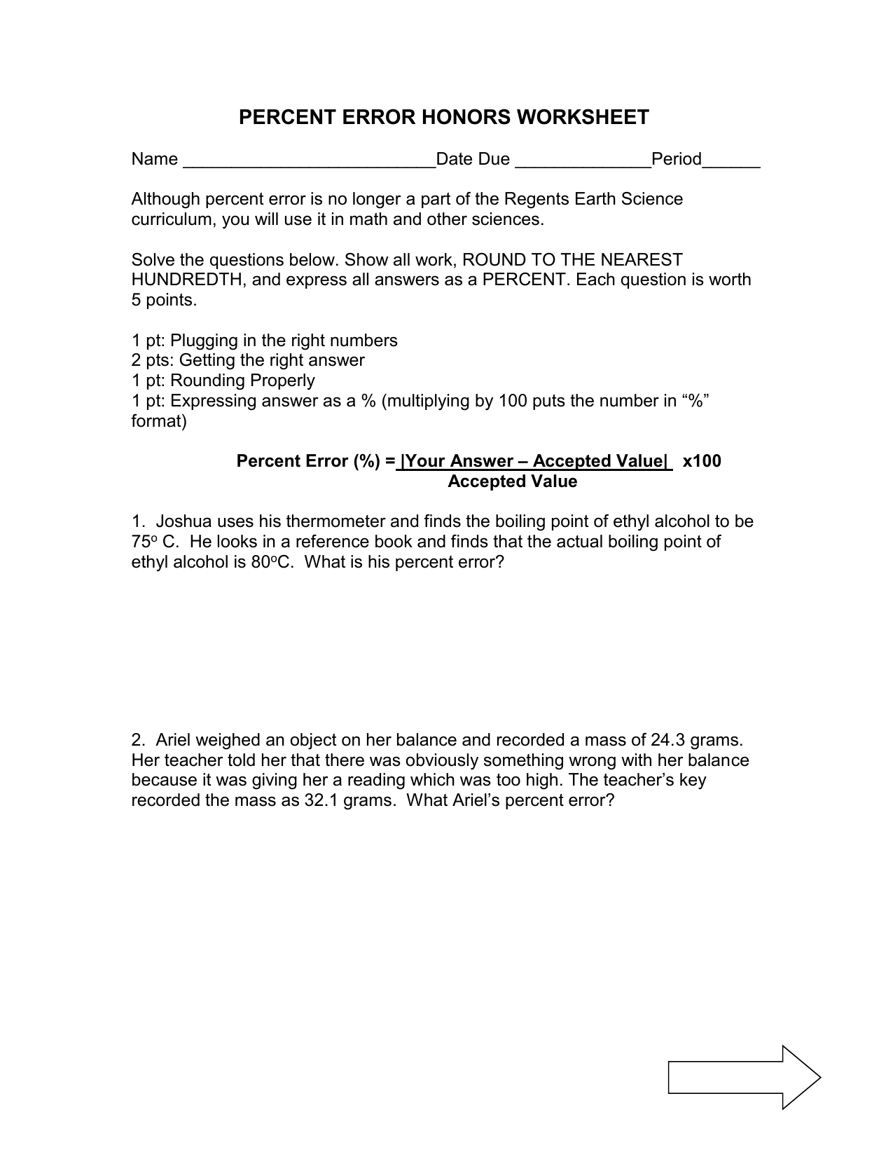 Percent Error Worksheet Pdf