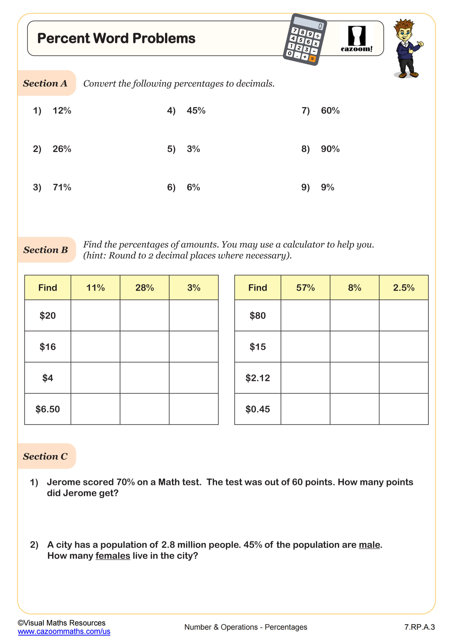 Percent Proportion Word Problems Worksheet