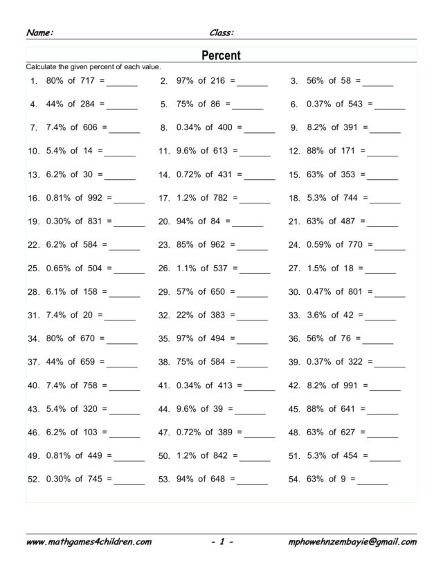 Calculate Percentages with Ease Worksheet for Students