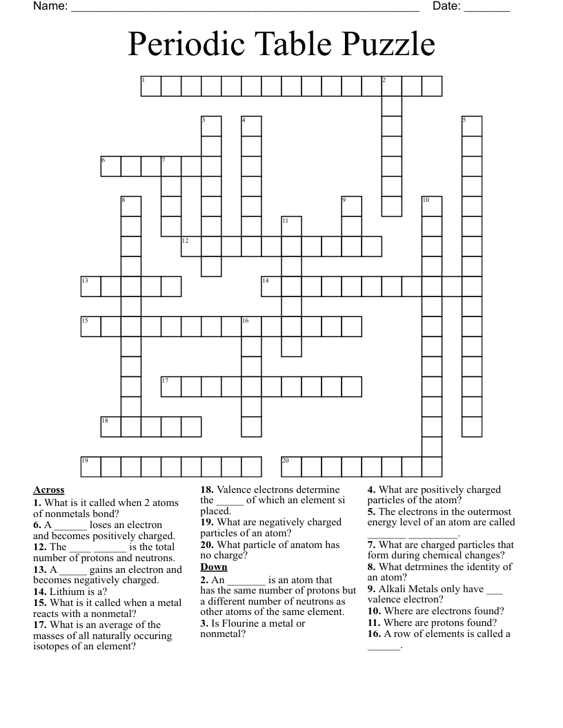 Periodic Table Puzzle Worksheet Challenge for Chemistry Students