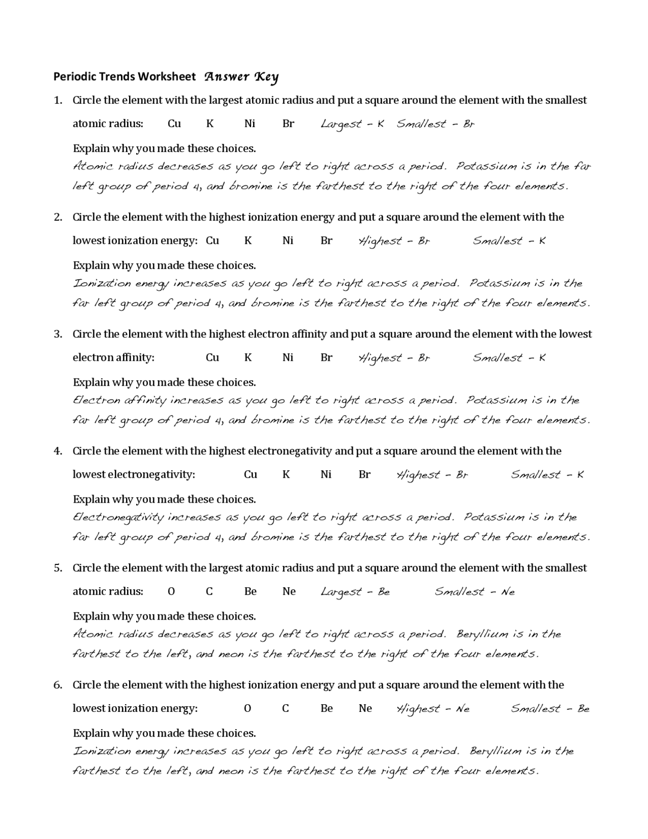 Atomic Radius Worksheet Answers: Periodic Trends Explained