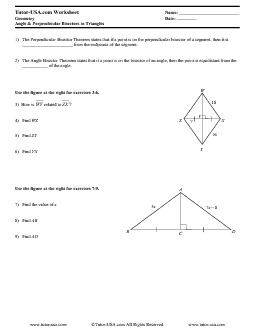 Perpendicular and Angle Bisectors Worksheet Answers